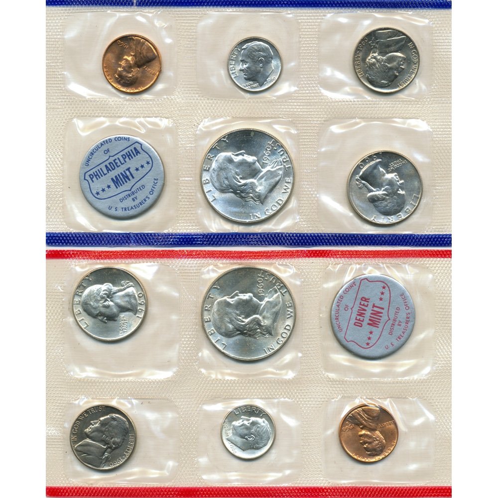 1960 P, D U.S. Mint Uncirculated 10 Coin Set in Original